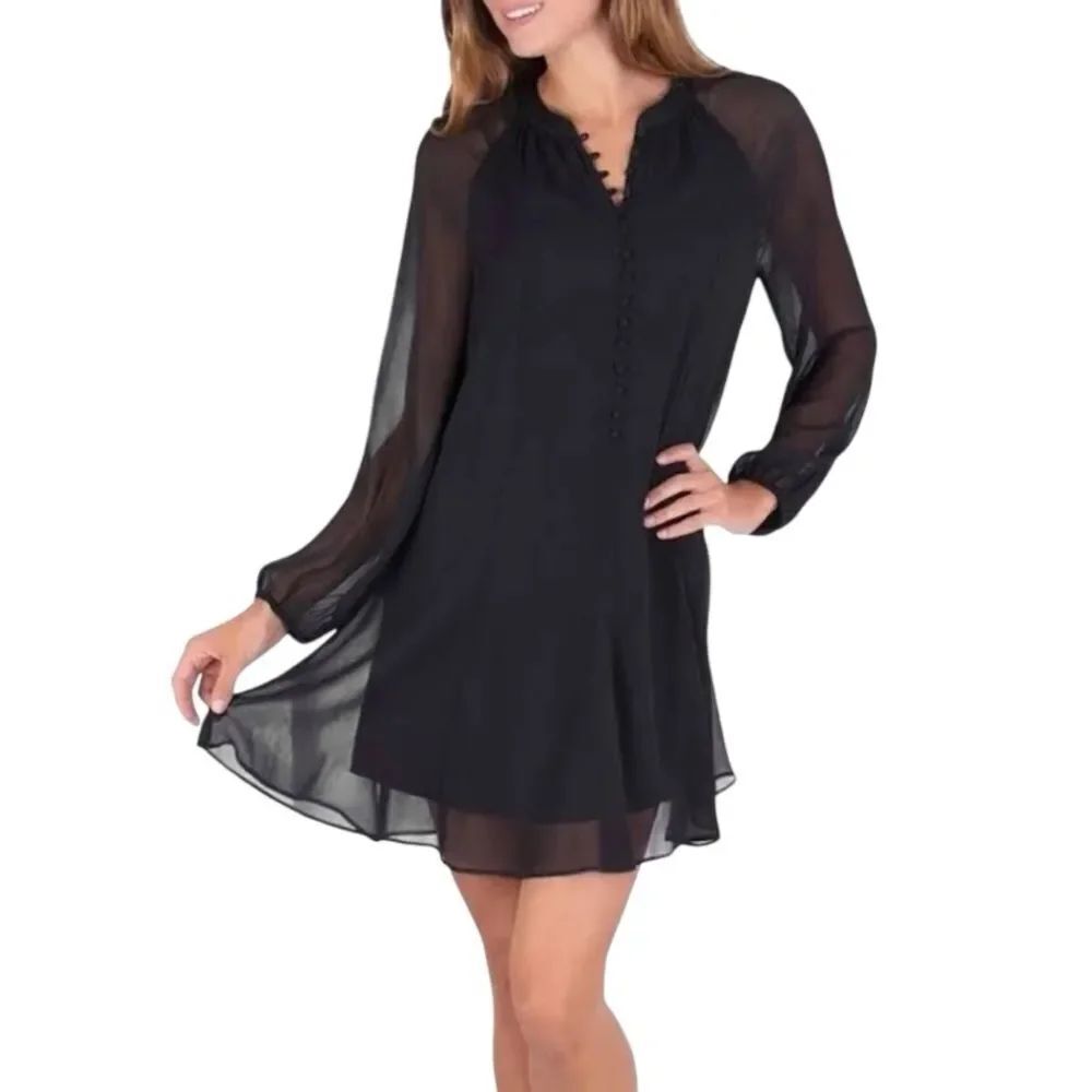 NWT Joie Elegant Black Sheer Balloon Sleeves Dress Sz L